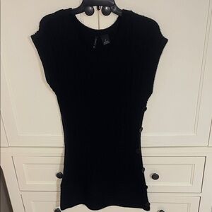 New Directions Black Sweater Dress with left side buttons and cap sleeves Size M